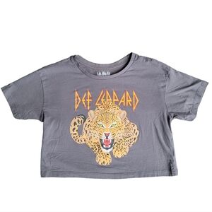 Def Leppard Cropped Graphic T-Shirt Grey Band Tee Logo Crop Top Festival…